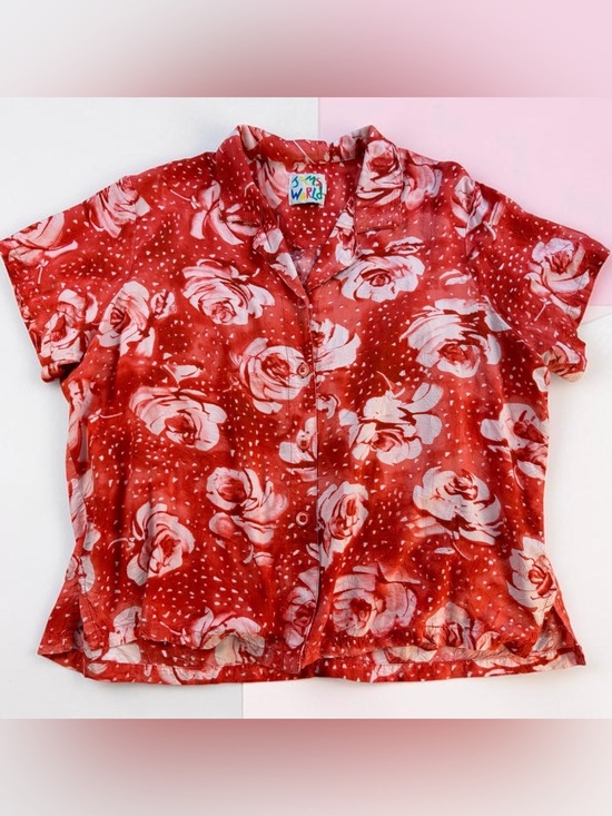 Jams World Tops - Vintage 1990’s Jams World Floating Rose Short Sleeve Blouse Made In Hawaii XL
